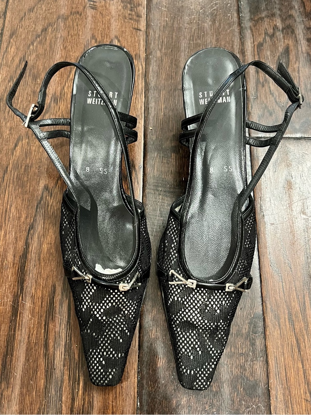 Vintage Stuart Weitzman Black Mesh Slingback Pointed Heels